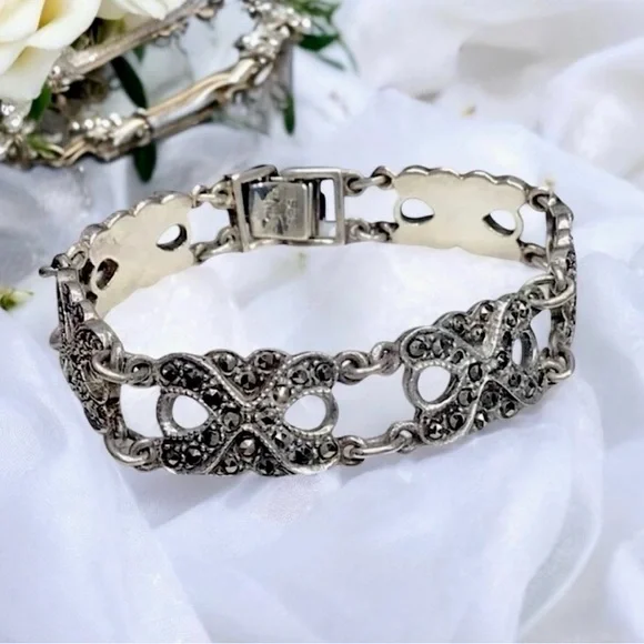 🌺Vintage Sterling Marcasite Bracelet - Picture 2 of 10